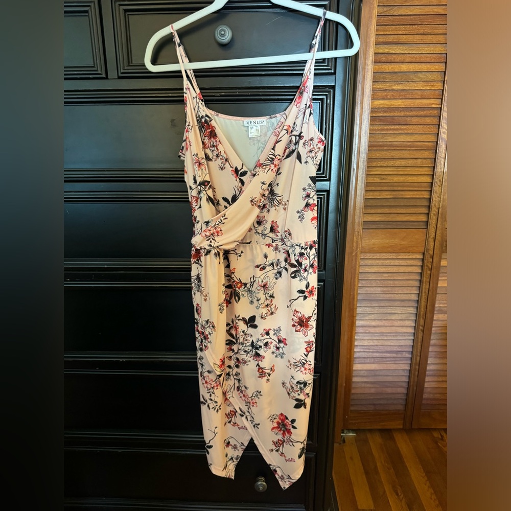 Pink floral faux wrap dress